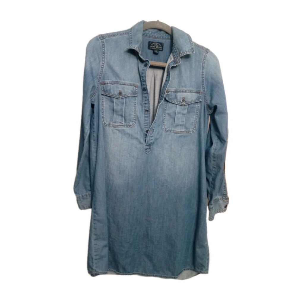 Women's Lucky Brand Denim Popover Shirtdress Dress Size S Casual Blue